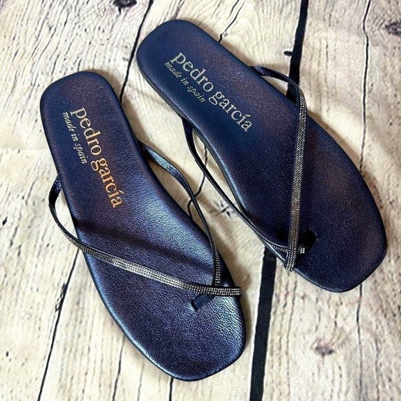 New Pedro Garcia Swarovski Crystals Blue Slide Sandals Size 39 - Picture 1 of 5